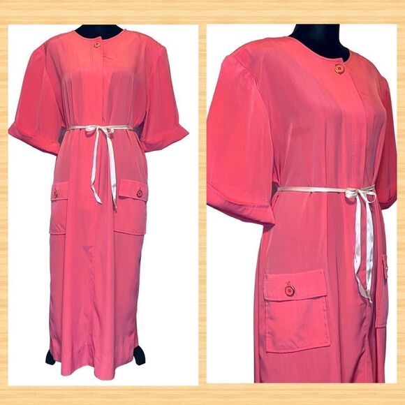 VTG Henry Lee coral pink midi length house dress muumuu robe - Picture 1 of 9